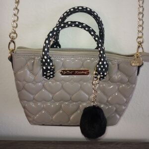 Betsey Johnson Be Mine Gray Quilted Heart Handbag